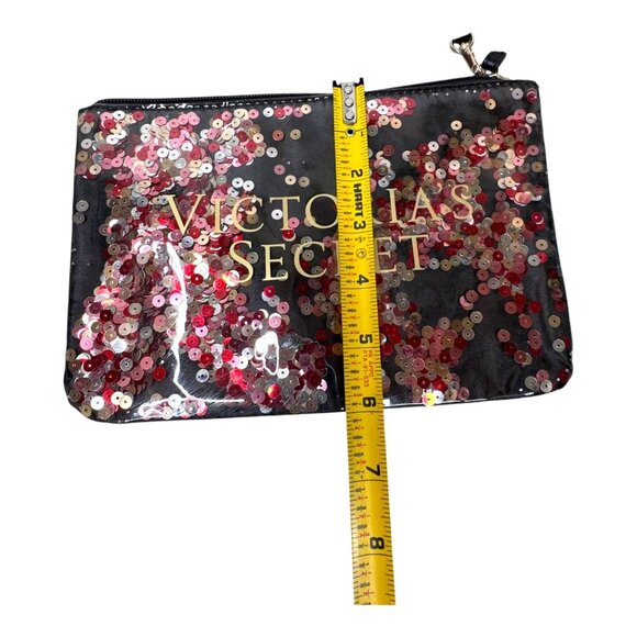 VICTORIA'S SECRET Large Travel Canvas/Sequin Striped Tote Bag Black W/ pouch New - Picture 14 of 14